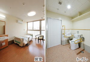居室とトイレのビフォーアフター比較。左が改修前、右が改修後の空間